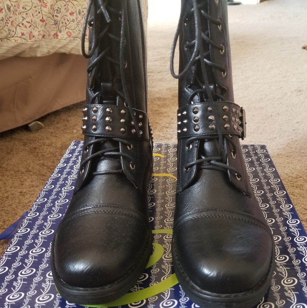 Black studded combat boot